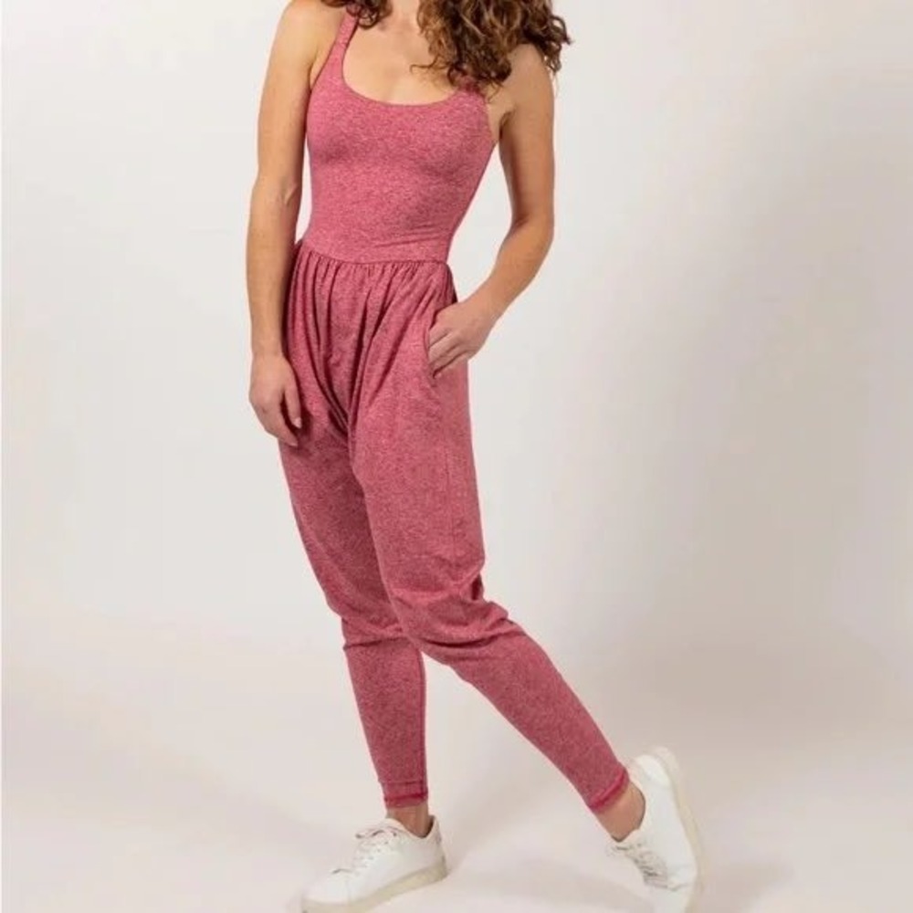 IMBODHI The Bodhi Jumpsuit Heather Pink Harem Yoga Lounge One Piece Small